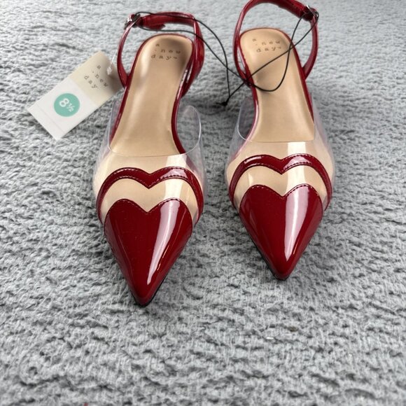 A New Day Shoes Eleanor Heart Kitten Heels Clear Strap Dressy - Picture 4 of 8